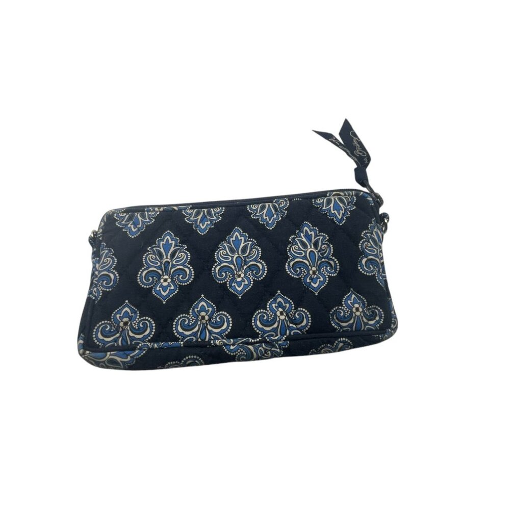 Navy Quilted Wristlet with Paisley Motif
